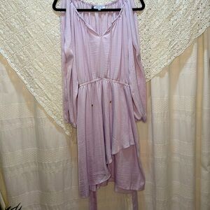 Jennifer Lopez Faux Wrap Lavender Dress With Split Ribbon Sleeves. NWT